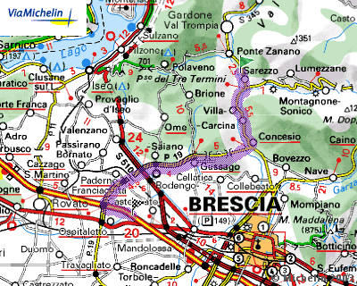 Mappa dal casello autostradale di Ospitaletto a Sarezzo